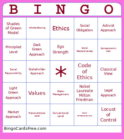 MGT 201 Bingo Card