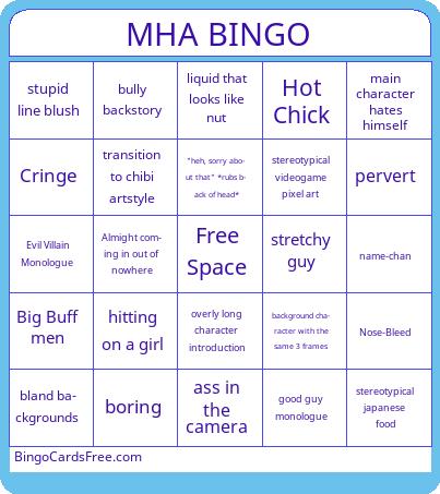 MHA BINGO Cards Free Pdf Printable Game, Title: MHA BINGO