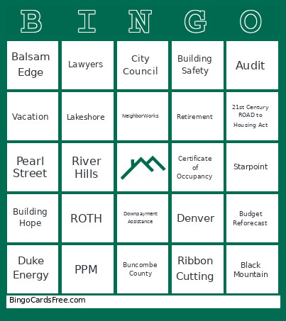 MHO Staff Meeting Bingo Card