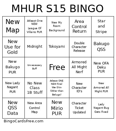 MHUR S15 Bingo Card