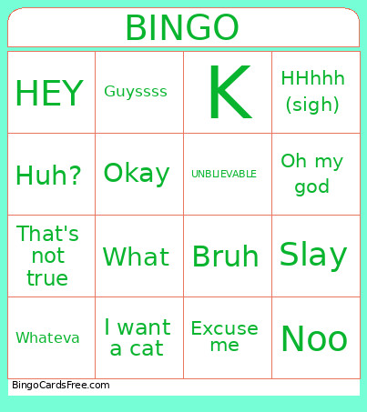 Mia Common Phrases Bingo Card