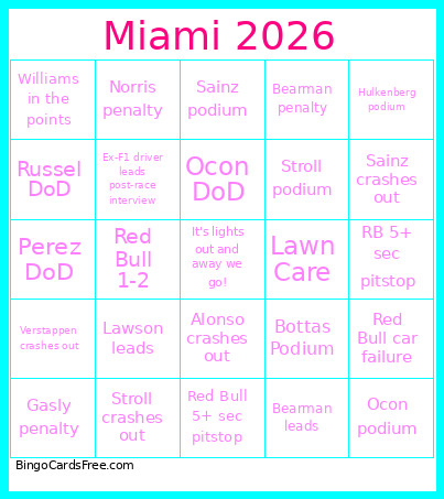 Miami 2026 Bingo Card