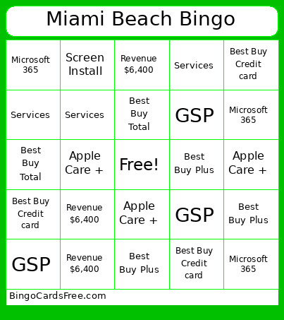Miami Beach Bingo Card
