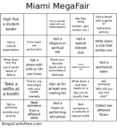 Miami MegaFair Bingo Card