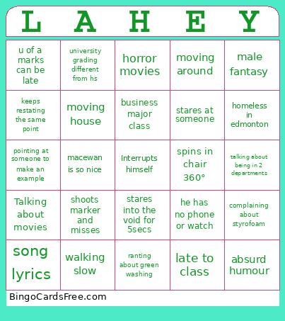 Michael Bingo Card