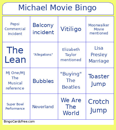 Michael Movie Bingo Card
