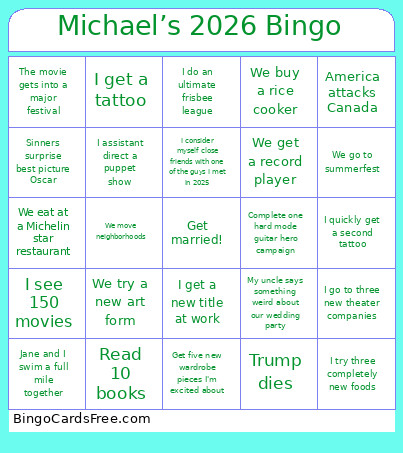 Michael’s 2026 Bingo Card