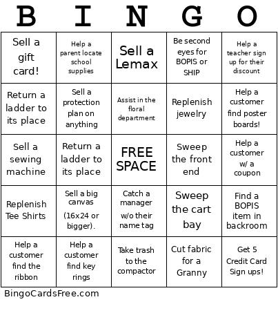 Michaels Makers Bingo Card