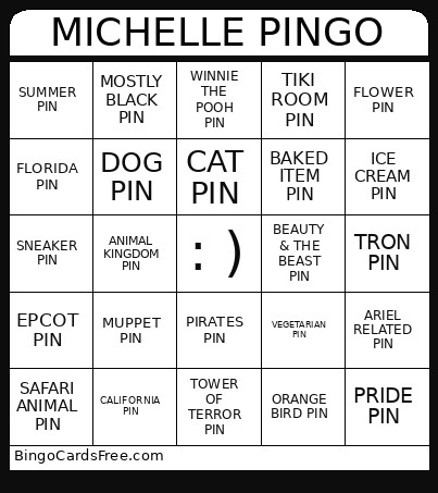 MICHELLE PINGO Bingo Card