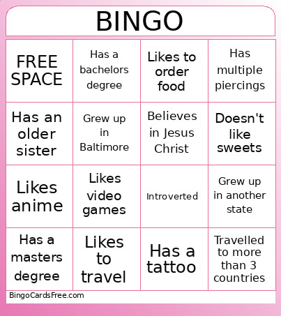 Michel's Bingo Card