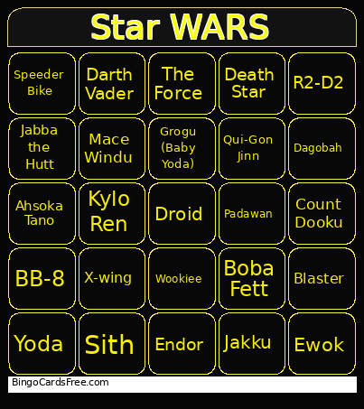 Michi Star Wars Bingo Card