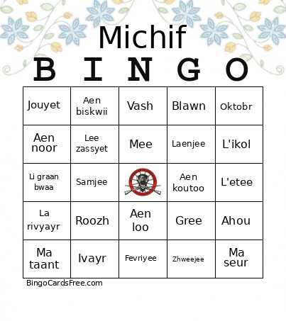 Michif Bingo Card