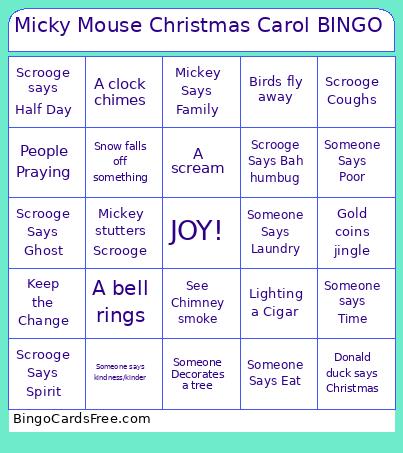 Micky Mouse Christmas Carol BINGO