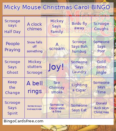 Micky Mouse Christmas Carol BINGO