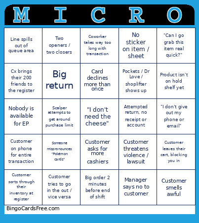 Micro Center CSR Bingo Card