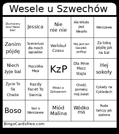 Miczu Wesele u Szwechów Bingo