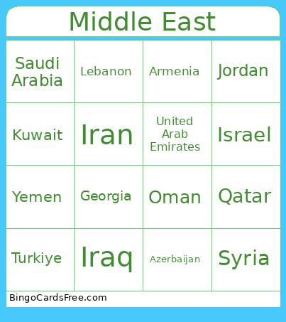 Middle East Bingo Card