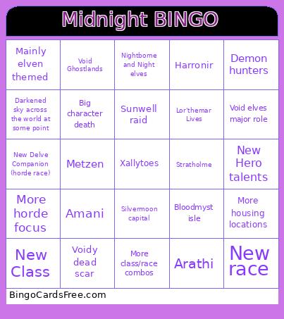 Midnight Announcement Bingo Card