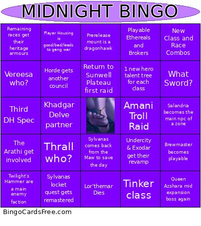 Midnight Bingo Card