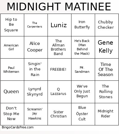 Music Bingo Cards