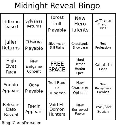 Midnight Reveal Bingo Card