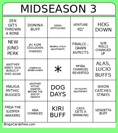 MIDSEASON 3 Bingo Card