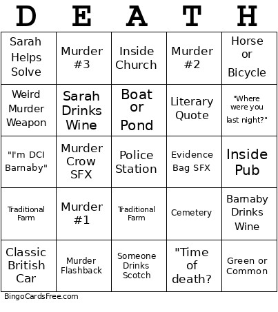 Midsomer Murder Bingo Card