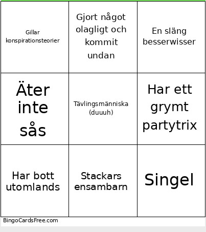 Midsommar Bingo Card