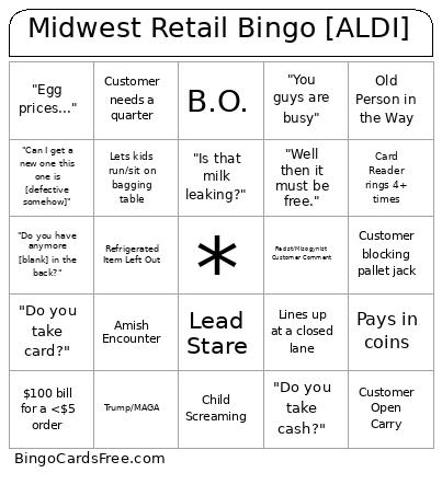 Midwest Retail [ALDI] Bingo Card