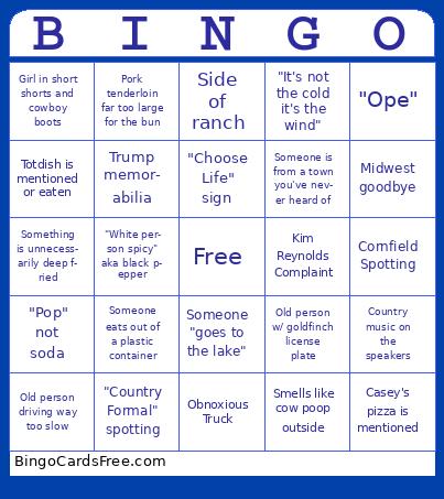 Midwest Stereotypes Bingo