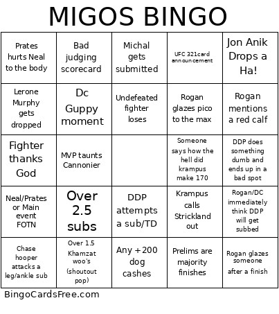 MIGOS Bingo Card