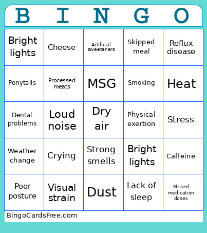 Migraines Bingo Card