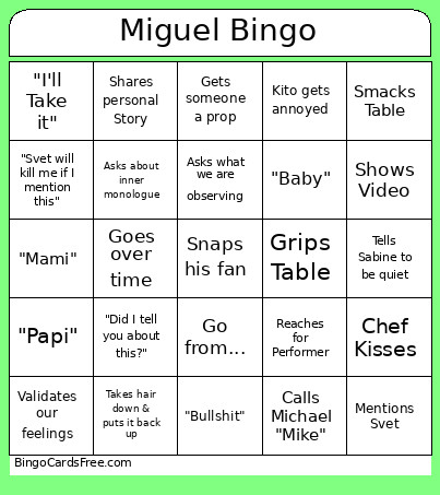 Miguel Bingo Card