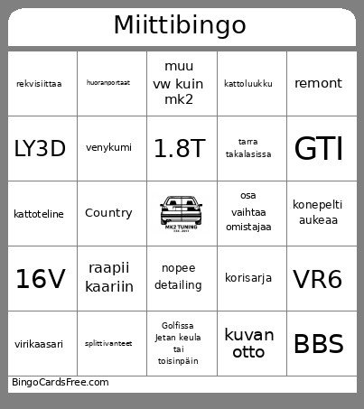 Miitti Bingo Card