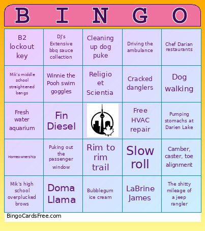 Mik Gets Hitched Bingo Card