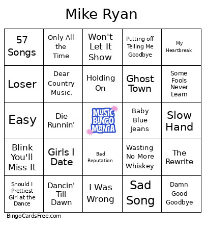 Mike Ryan Bingo Card