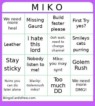 Miko Bingo Card