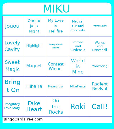 Miku Expo Bingo Card