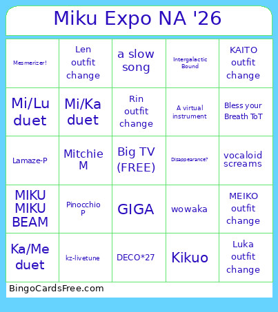 Miku Expo NA '26 Bingo Card