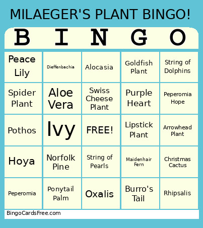 Milaeger's Plant Bingo Card