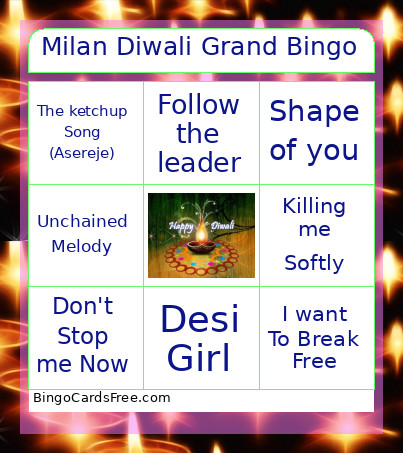 Milan Diwali Grand Bingo Card
