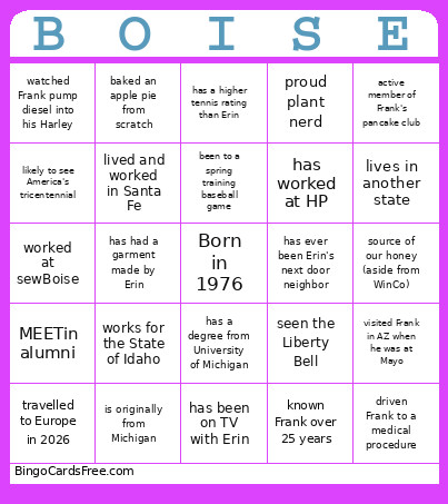 Milestone Bingo Card