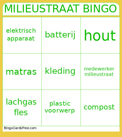 Milieustraat Bingo Card