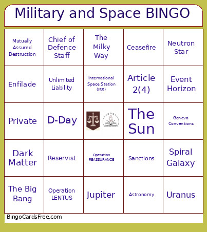 Military And Space Bingo Card