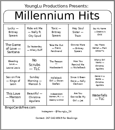 Millennium Hits Bingo Card