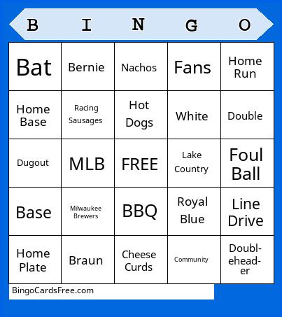 Milwaukee Brewers Bingo Cards Free Pdf Printable Game, Title: BINGO