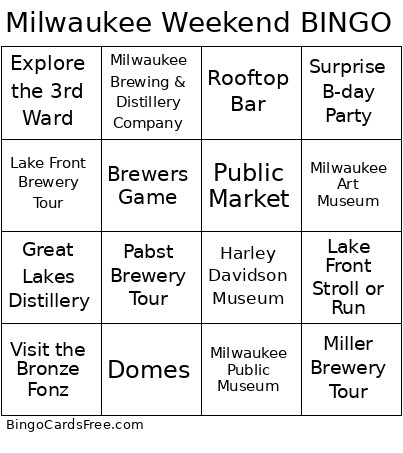 Milwaukee Weekend Bingo Card