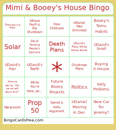 Mimi & Booey's House Bingo Card