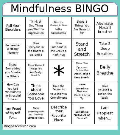 Mindfulness Bingo Card