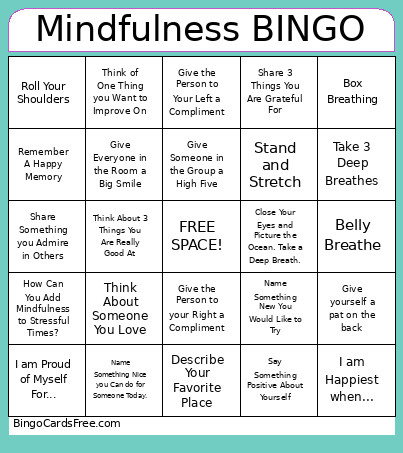 Mindfulness Bingo Card